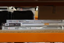 Six as new Furnished White PVC Venetian Blinds (5 x 75cm x 150cm and 1 x 150cm x 150cm).