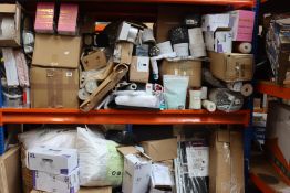 A quantity of household items to include wallpaper, lampshade, wicker basket and carpets (Over 18s