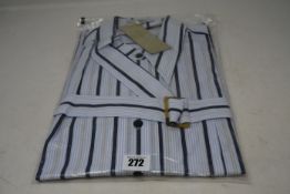 An as new Palmer//Harding navy stripes cotton boyfriend shirt with strap collar detail (Size 16 -