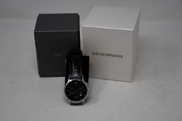 A men's boxed as new Emporio Armani AR2447 black chronograph watch.