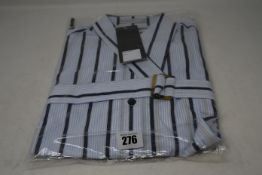 An as new Palmer//Harding navy stripes cotton boyfriend shirt with strap collar detail (Size 12 -