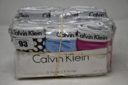 Six packs of Calvin Klein thongs (1 x S, 5 x M, 3 pairs per pack - RRP £33 per pack).