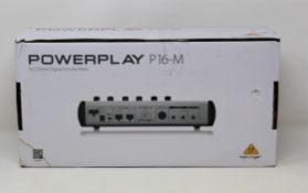 A boxed as new Behringer Powerplay P16 M 16 Channel Digital Personal Mixer (Box opened), damaged