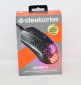 A boxed as new SteelSeries Aerox 3 RGB USB-C Optical Gaming Mouse in Black (M/N: M-00017) (Box