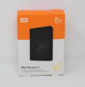 A boxed as new WD 5TB My Passport Portable External Hard Drive (Box sealed).