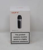 Five boxed as new Aspire Tigon AIO Pod Vape Kits in Red (Boxes sealed) (Over 18's only).