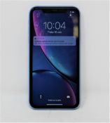 A pre-owned Apple iPhone XR (Global/A2105) 128GB in Blue (Checkmend report ID: CM17282119-A1E1A).