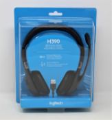 A boxed as new Logitech H390 USB Headset with Noise-Cancelling Mic (Packaging sealed).