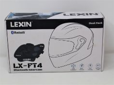 A boxed as new Lexin FT4 Helmet Bluetooth Intercom Dual Pack (P/N: LXFT4DP00001) (Box opened).
