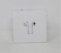 A boxed as new pair of Apple Airpods (2nd Gen) with Charging Case (Serial: GT8D5VM7LX2Y) (Box