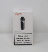 Five boxed as new Aspire Tigon AIO Pod Vape Kits in White (Boxes sealed) (Over 18's only).