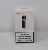 Five boxed as new Aspire Tigon AIO Pod Vape Kits in White (Boxes sealed) (Over 18's only).
