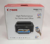 A boxed as new Canon PIXMA TS705 wireless printer (serial number: AGAG07336, some damage to box).