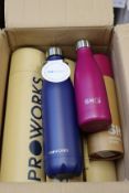 Five boxed as new Proworks 750ml bottle in midnight blue together with two as new Sho original 2.0
