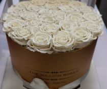 An as new The Million Roses LA gold premium box with white roses.