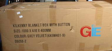 A boxed as new Kilkenny Blanket Box in grey velvet (1000 x 410 x 400mm).