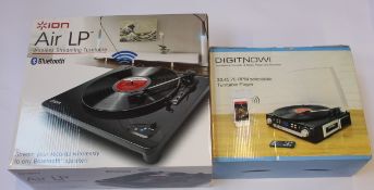 An ION Air LP Wireless Streaming Turntable and a DigitNow Turntable/Cassette/Radio Player/