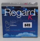 Four boxes of Regard K RGP Contact Lens Solution (3 x 120ml each box, 04/22).
