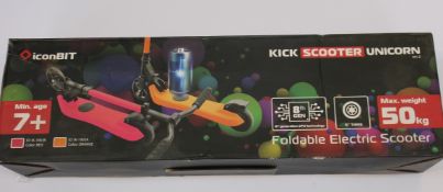 A boxed iconBIT Kick Scooter Unicorn in pink (IK-1903R).