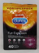 Ten packs of Durex Fun Explosion condoms (40 in a pack).