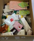 A box of as new luxury beauty items and toiletries to include Mizon cold eye gel patch, Innifree