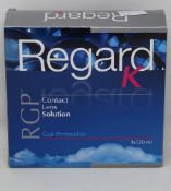 Four boxes of Regard K RGP Contact Lens Solution (3 x 120ml each box, 04/22).