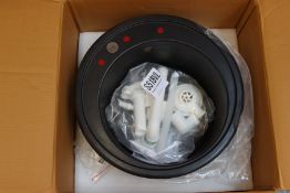 A boxed Grohe K200 quartz composite sink in Black.