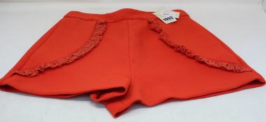 A pair of as new Maje shorts with lace detail in red (T3 - RRP €225).