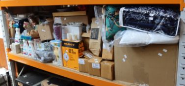 One shelf containing household related items to include an as new Portfolio Oak Tree Bedspread and