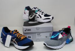 Three pairs of as new Asics trainers; women's Gel-BND (UK 6), women's Gel-Quantum 90 (UK 6) and