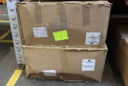 Two boxed as new unbranded gaming chairs, both in red and black.