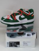 A pair of as new Nike X The Off-White Dunk low Pine Green trainers (UK 3.5).