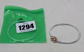 Two as new Pandora moments heart clasp snake chain bracelets (580719-17).