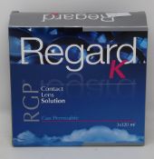 Four boxes of Regard K RGP Contact Lens Solution (3 x 120ml each box, 04/22).