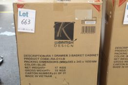 A boxed as new K-Interiors 1 drawer, 3 basket cabinet in blue (RA-C13-B).