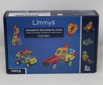 Twelve boxed as new Limmys magnetic building blocks 74pcs.