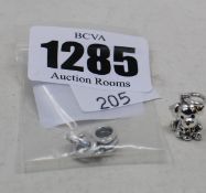 Two as new Pandora Kitty-Cat dangle charms (798011EN16), a Pandora Labrador puppy dangle dog