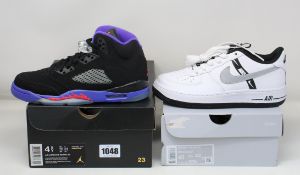 Two pairs of youths as new Nike trainers; Air Force 1 LV8 KSA (UK 4) and Air Jordan 5 Retro OG (UK