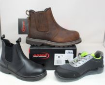 Three pairs of as new safety footwear; Veltuff Dynamic S3 trainers (UK 6), Black Rock Dealer boot (