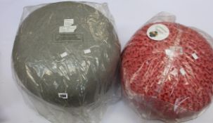 An as new Hubsch pouffe in grey (700806) and an as new Sleepscene knitted pouffe in Red.