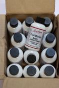 Twelve bottles of Angelus flat white acrylic leather paint (118ml).