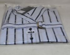 An as new Palmer//Harding navy stripes cotton boyfriend shirt with strap collar detail (Size 8 - RRP