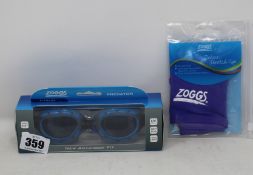 A quantity of as new Zoggs items to include Zoggs Predator, Zoggs Deluxe stretch caps and related