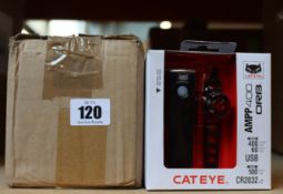 Ten boxed as new Cat Eye AMPP400 ORB Rechargeable Light Sets.