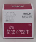 Twenty five as new Eco CBD 5% cannabis sativa face cream 100mg CBD skincare (25 x 50g).