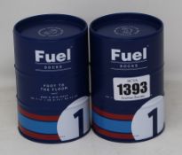 Twenty-four pairs of as new Luckies Fuel socks in oil drum cannister tins (RRP £10 each).