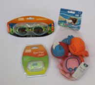 A quantity of children's as new Zoggs items to include Sea Demon Junior goggles, Aqua-Plugz Junior