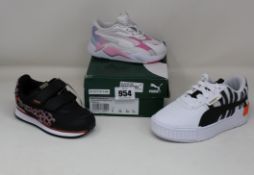 Five pairs of infants/children's as new Puma trainers (One pair unboxed).