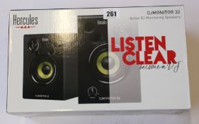 Three boxed as new Hercules DJ Monitor 32 (Active DJ Monitoring Speakers, pair).