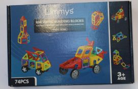 Twelve boxed as new Limmys magnetic building blocks 74pcs.